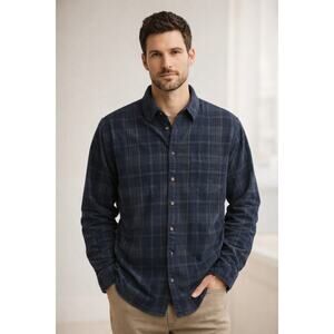 Pendleton “Wayne” Fine Corduroy Blue Plaid Button-Up Shirt – Men’s XL